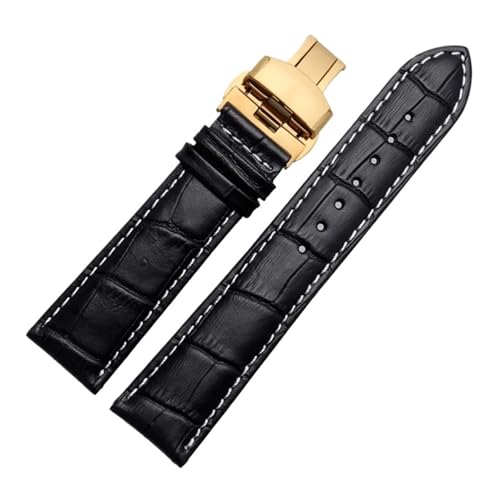 BBPLWEEA YingYou Echtleder-Uhrenarmband For Damen Und Herren, Kompatibel Mit Armani AR1945 1946 AR2500 2502 1981, Rindsleder-Uhrenarmband 14 18 20 22 Mm Armband(Black white-gold B,22mm) von BBPLWEEA