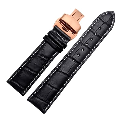 BBPLWEEA YingYou Echtleder-Uhrenarmband For Damen Und Herren, Kompatibel Mit Armani AR1945 1946 AR2500 2502 1981, Rindsleder-Uhrenarmband 14 18 20 22 Mm Armband(Black white-rose B,16mm) von BBPLWEEA