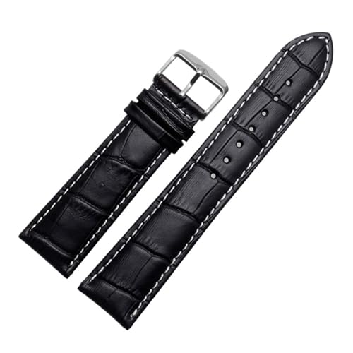 BBPLWEEA YingYou Echtleder-Uhrenarmband For Damen Und Herren, Kompatibel Mit Armani AR1945 1946 AR2500 2502 1981, Rindsleder-Uhrenarmband 14 18 20 22 Mm Armband(Black white-silver,14mm) von BBPLWEEA