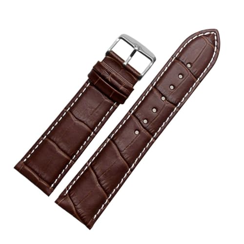 BBPLWEEA YingYou Echtleder-Uhrenarmband For Damen Und Herren, Kompatibel Mit Armani AR1945 1946 AR2500 2502 1981, Rindsleder-Uhrenarmband 14 18 20 22 Mm Armband(Brown white-silver,20mm) von BBPLWEEA