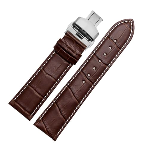BBPLWEEA YingYou Echtleder-Uhrenarmband For Damen Und Herren, Kompatibel Mit Armani AR1945 1946 AR2500 2502 1981, Rindsleder-Uhrenarmband 14 18 20 22 Mm Armband(Brown white-silver B,16mm) von BBPLWEEA
