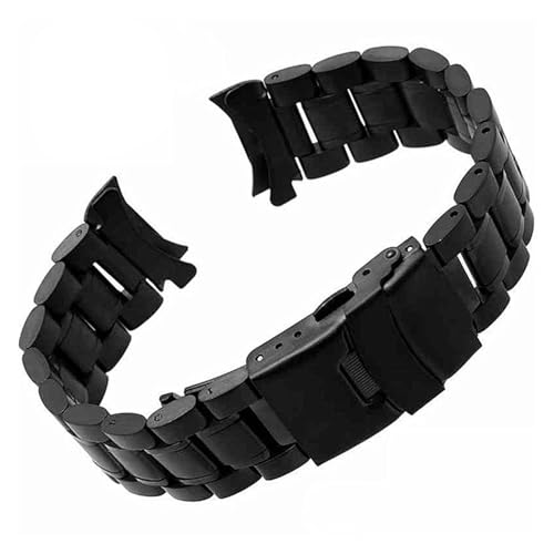 BBPLWEEA YingYou Gebogene Enduhrband 18mm 20mm 22mm 24mm Ersatzuhrarmband Sichere Verschluss Edelstahl Armband Armband mit Pins(Black,24mm) von BBPLWEEA
