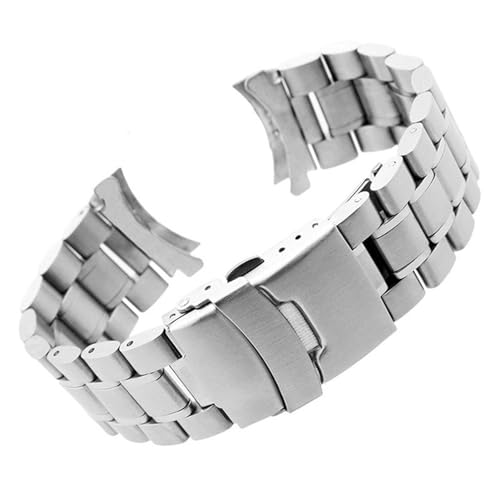 BBPLWEEA YingYou Gebogene Enduhrband 18mm 20mm 22mm 24mm Ersatzuhrarmband Sichere Verschluss Edelstahl Armband Armband mit Pins(Silver,20mm) von BBPLWEEA