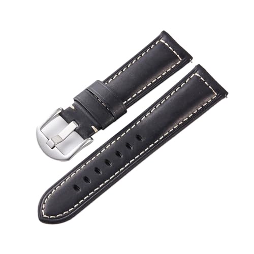 BBPLWEEA YingYou Geeignet for Uhren, Retro-Kalbslederarmband, echtes Rindsleder, Zubehör, 22 mm(Black Silver Buckle,20mm) von BBPLWEEA