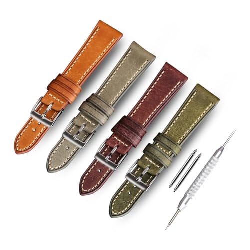 BBPLWEEA YingYou Geeignet mit antiken Uhrengurten, handgefertigtes italienisches Calfskin-Armband 1 8mm 20mm 22mm, Mattes Retro-Stil weiches Armband(Brown,22mm) von BBPLWEEA