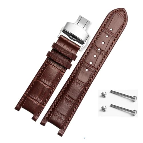 BBPLWEEA YingYou Gekerbtes Leder-Uhrenarmband, 20 X 11 Mm, 22 X 13 Mm, Kompatibel Mit GC Guess Passa, Echte Lleathe-wasserdichte Uhrenkette For Herren Und Damen(Brown-silver,20x11mm) von BBPLWEEA
