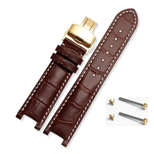 BBPLWEEA YingYou Gekerbtes Leder-Uhrenarmband, 20 X 11 Mm, 22 X 13 Mm, Kompatibel Mit GC Guess Passa, Echte Lleathe-wasserdichte Uhrenkette For Herren Und Damen(Brown-white-gold,22x13mm) von BBPLWEEA
