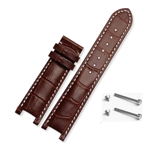 BBPLWEEA YingYou Gekerbtes Leder-Uhrenarmband, 20 X 11 Mm, 22 X 13 Mm, Kompatibel Mit GC Guess Passa, Echte Lleathe-wasserdichte Uhrenkette For Herren Und Damen(Brown white-no,22x13mm) von BBPLWEEA