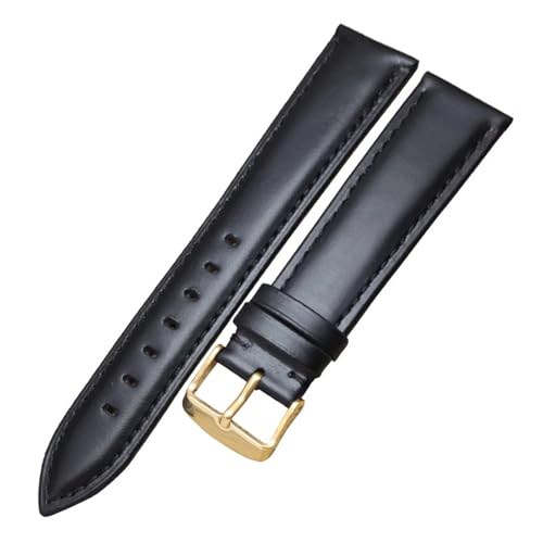 BBPLWEEA YingYou Glattes Uhrenarmband Aus Echtem Leder Mit Dornschließe 18 19 20 22 21 24 Mm Schwarzbraun Uhrenarmband Zubehör(Black gold buckle,24mm) von BBPLWEEA