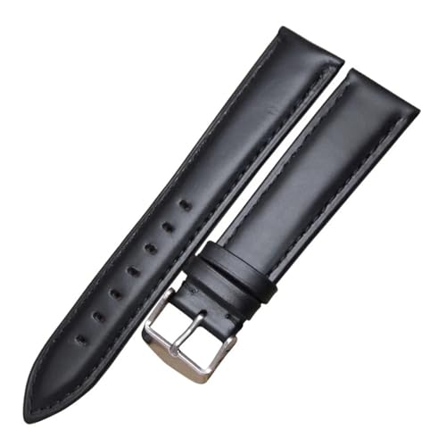 BBPLWEEA YingYou Glattes Uhrenarmband Aus Echtem Leder Mit Dornschließe 18 19 20 22 21 24 Mm Schwarzbraun Uhrenarmband Zubehör(Black silver buckle,20mm) von BBPLWEEA