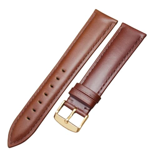 BBPLWEEA YingYou Glattes Uhrenarmband Aus Echtem Leder Mit Dornschließe 18 19 20 22 21 24 Mm Schwarzbraun Uhrenarmband Zubehör(Brown gold buckle,22mm) von BBPLWEEA