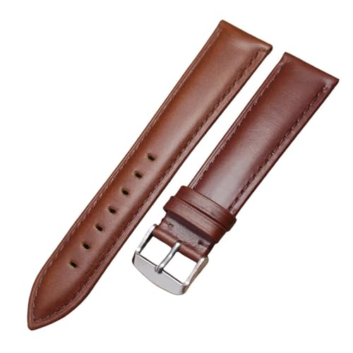 BBPLWEEA YingYou Glattes Uhrenarmband Aus Echtem Leder Mit Dornschließe 18 19 20 22 21 24 Mm Schwarzbraun Uhrenarmband Zubehör(Brown silver buckle,18mm) von BBPLWEEA