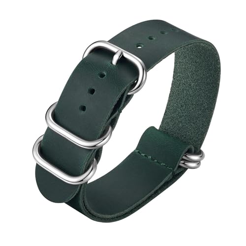 BBPLWEEA YingYou Handgefertigte Uhrenarmbänder Aus Echtem Leder, 18 Mm, 20 Mm, 22 Mm, Vintage-Uhrenarmband Mit Edelstahlschnalle(Green,18mm) von BBPLWEEA