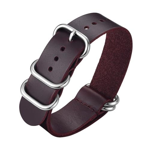 BBPLWEEA YingYou Handgefertigte Uhrenarmbänder Aus Echtem Leder, 18 Mm, 20 Mm, 22 Mm, Vintage-Uhrenarmband Mit Edelstahlschnalle(Wine Red,18mm) von BBPLWEEA