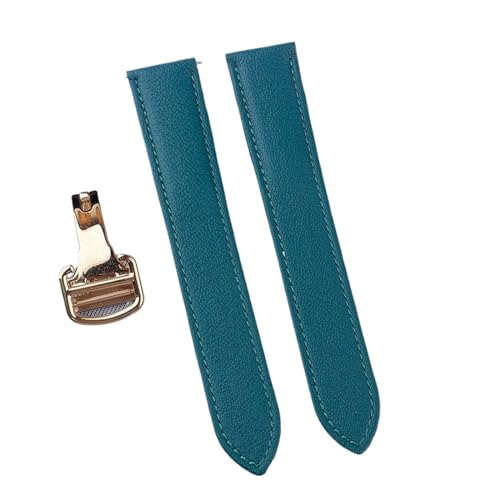 BBPLWEEA YingYou Handgefertigtes Schnellverschluss-Lederarmband Aus Ziegenleder, Kompatibel Mit Der Cartier Tank London Herren-Damenuhr(Peacock Green Gold,19) von BBPLWEEA
