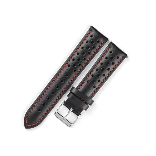 BBPLWEEA YingYou Handgefertigtes Uhrenarmband Aus Weichem Ölwachsleder, 18 Mm, 19 Mm, 20 Mm, 21 Mm, Wasserdicht, Porös, Atmungsaktiv, Schnellverschluss, Herren-Uhrenarmband(Black-red line,19mm) von BBPLWEEA