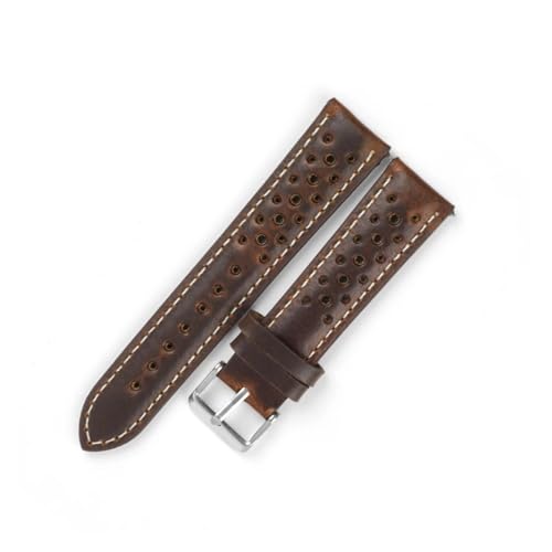 BBPLWEEA YingYou Handgefertigtes Uhrenarmband Aus Weichem Ölwachsleder, 18 Mm, 19 Mm, 20 Mm, 21 Mm, Wasserdicht, Porös, Atmungsaktiv, Schnellverschluss, Herren-Uhrenarmband(Brown,19mm) von BBPLWEEA
