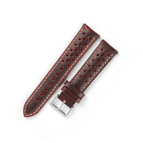 BBPLWEEA YingYou Handgefertigtes Uhrenarmband Aus Weichem Ölwachsleder, 18 Mm, 19 Mm, 20 Mm, 21 Mm, Wasserdicht, Porös, Atmungsaktiv, Schnellverschluss, Herren-Uhrenarmband(Red,19mm) von BBPLWEEA