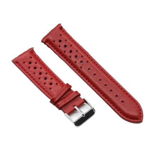 BBPLWEEA YingYou Handgefertigtes Uhrengurt 18mm 19mm 20 mm 22 mm Lederband schwarz braun blau atmungsaktiv porous Uhrenband # C.(Red,18mm) von BBPLWEEA