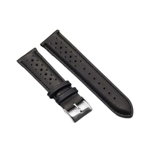 BBPLWEEA YingYou Handgemachte Uhrengurt 18mm 19mm 20mm 22mm Lederband Schwarz Braun blau Atmungsaktive Poröse Uhrenbänder # C(Black bk line,24mm) von BBPLWEEA