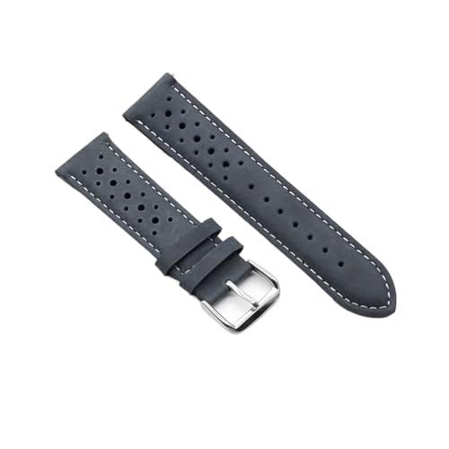 BBPLWEEA YingYou Handgemachte Uhrengurt 18mm 19mm 20mm 22mm Lederband Schwarz Braun blau Atmungsaktive Poröse Uhrenbänder # C(Gray blue,19mm) von BBPLWEEA