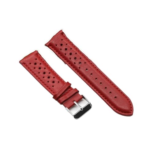 BBPLWEEA YingYou Handgemachte Uhrengurt 18mm 19mm 20mm 22mm Lederband Schwarz Braun blau Atmungsaktive Poröse Uhrenbänder # C(Red,20mm) von BBPLWEEA