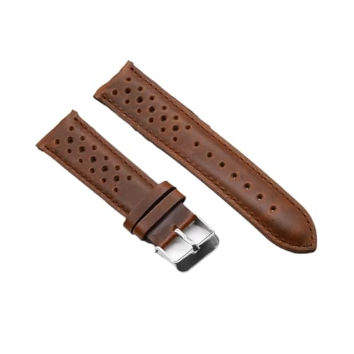 BBPLWEEA YingYou Handgemachte Uhrengurt 18mm 19mm 20mm 22mm Lederband Schwarz Braun blau Atmungsaktive Poröse Uhrenbänder # C(Red brown,22mm) von BBPLWEEA