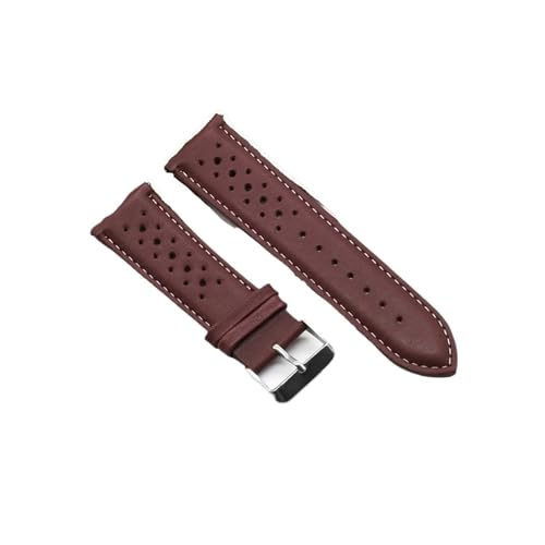 BBPLWEEA YingYou Handgemachte Uhrengurt 18mm 19mm 20mm 22mm Lederband Schwarz Braun blau Atmungsaktive Poröse Uhrenbänder # C(Wine red,22mm) von BBPLWEEA