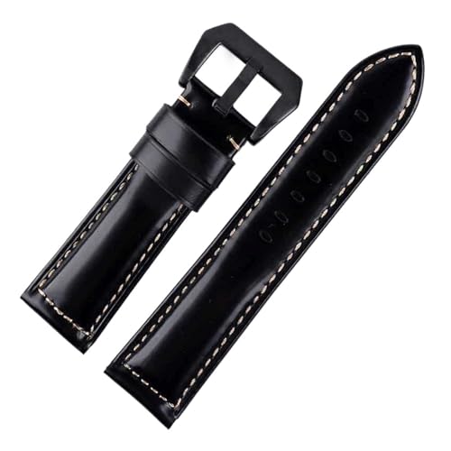 BBPLWEEA YingYou Herren-Business-Uhrenarmband Aus Echtem Leder, Leder, Geeignet For Panerai-Armband, 22 Mm, 24 Mm, 26 Mm, Glatte Oberfläche, Braun Und Schwarz(Black black buckle,22mm) von BBPLWEEA