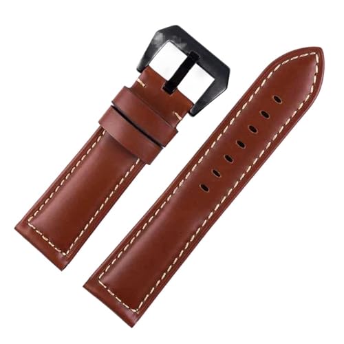 BBPLWEEA YingYou Herren-Business-Uhrenarmband Aus Echtem Leder, Leder, Geeignet For Panerai-Armband, 22 Mm, 24 Mm, 26 Mm, Glatte Oberfläche, Braun Und Schwarz(Brown black buckle,26mm) von BBPLWEEA