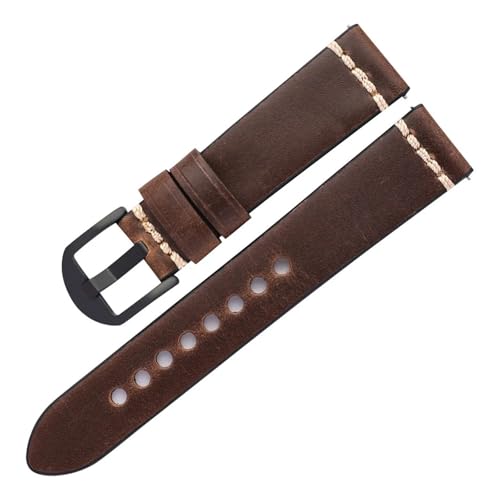 BBPLWEEA YingYou Herren Luxuriöse Uhrenarmbänder Aus Rindsleder 20mm 22mm Ölwachs Leder Uhrenarmband Riemen For Uhrenzubehör(Dark brown,22mm) von BBPLWEEA