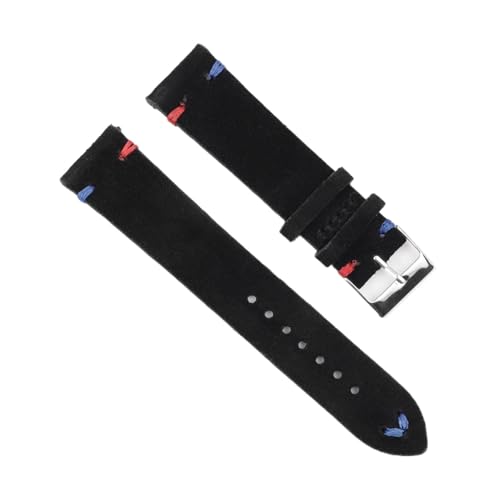 BBPLWEEA YingYou Hohe qualität Wildleder Leder Vintage Uhr umgurte Blaue Armbands ersatzgurt for Uhr zubehör 18mm 20mm 22mm 24mm(Black-Red Blue Line,24mm) von BBPLWEEA