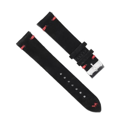 BBPLWEEA YingYou Hohe qualität Wildleder Leder Vintage Uhr umgurte Blaue Armbands ersatzgurt for Uhr zubehör 18mm 20mm 22mm 24mm(Black-Red Line,22mm) von BBPLWEEA