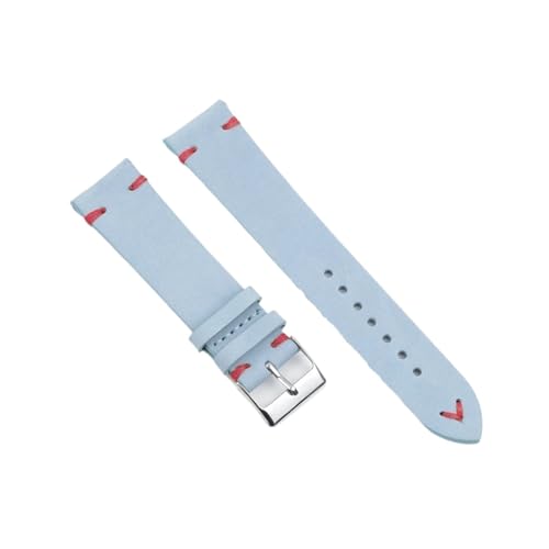 BBPLWEEA YingYou Hohe qualität Wildleder Leder Vintage Uhr umgurte Blaue Armbands ersatzgurt for Uhr zubehör 18mm 20mm 22mm 24mm(Blue-Red Line,24mm) von BBPLWEEA