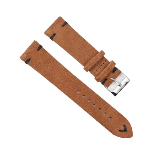 BBPLWEEA YingYou Hohe qualität Wildleder Leder Vintage Uhr umgurte Blaue Armbands ersatzgurt for Uhr zubehör 18mm 20mm 22mm 24mm(Brown-Black Line,20mm) von BBPLWEEA