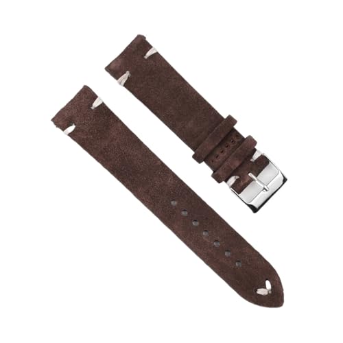 BBPLWEEA YingYou Hohe qualität Wildleder Leder Vintage Uhr umgurte Blaue Armbands ersatzgurt for Uhr zubehör 18mm 20mm 22mm 24mm(Coffee-White Line,20mm) von BBPLWEEA