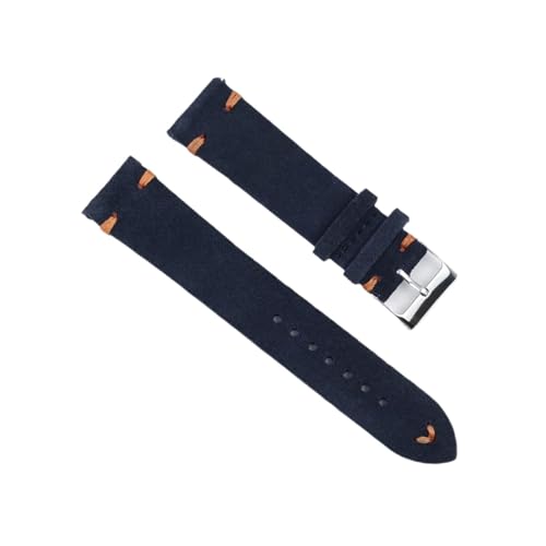 BBPLWEEA YingYou Hohe qualität Wildleder Leder Vintage Uhr umgurte Blaue Armbands ersatzgurt for Uhr zubehör 18mm 20mm 22mm 24mm(DarkBlue-Orange Line,20mm) von BBPLWEEA
