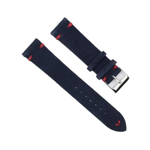 BBPLWEEA YingYou Hohe qualität Wildleder Leder Vintage Uhr umgurte Blaue Armbands ersatzgurt for Uhr zubehör 18mm 20mm 22mm 24mm(DarkBlue-Red Line,24mm) von BBPLWEEA