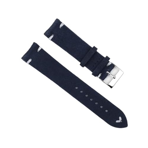 BBPLWEEA YingYou Hohe qualität Wildleder Leder Vintage Uhr umgurte Blaue Armbands ersatzgurt for Uhr zubehör 18mm 20mm 22mm 24mm(DarkBlue-White Line,22mm) von BBPLWEEA