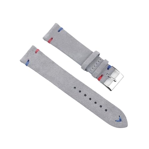 BBPLWEEA YingYou Hohe qualität Wildleder Leder Vintage Uhr umgurte Blaue Armbands ersatzgurt for Uhr zubehör 18mm 20mm 22mm 24mm(Gray-Red Blue Line,24mm) von BBPLWEEA