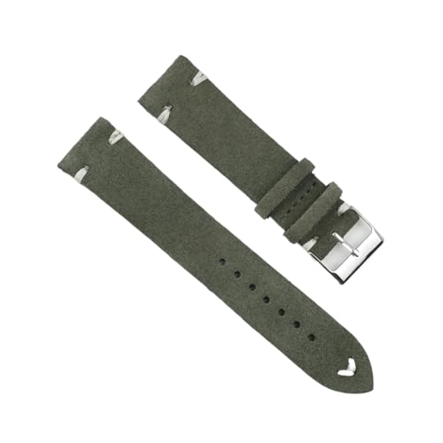 BBPLWEEA YingYou Hohe qualität Wildleder Leder Vintage Uhr umgurte Blaue Armbands ersatzgurt for Uhr zubehör 18mm 20mm 22mm 24mm(Green-White Line,24mm) von BBPLWEEA