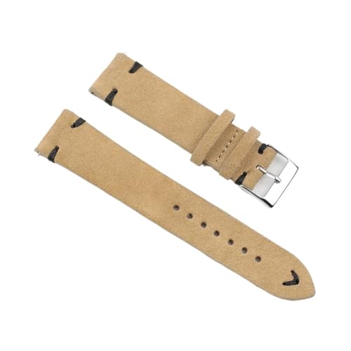 BBPLWEEA YingYou Hohe qualität Wildleder Leder Vintage Uhr umgurte Blaue Armbands ersatzgurt for Uhr zubehör 18mm 20mm 22mm 24mm(Khaki-Black Line,24mm) von BBPLWEEA