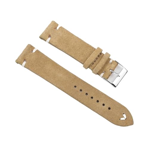 BBPLWEEA YingYou Hohe qualität Wildleder Leder Vintage Uhr umgurte Blaue Armbands ersatzgurt for Uhr zubehör 18mm 20mm 22mm 24mm(Khaki-White Line,20mm) von BBPLWEEA