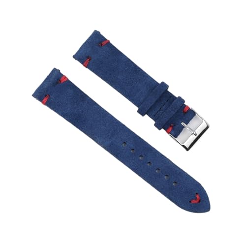 BBPLWEEA YingYou Hohe qualität Wildleder Leder Vintage Uhr umgurte Blaue Armbands ersatzgurt for Uhr zubehör 18mm 20mm 22mm 24mm(Royalblue-Red Line,24mm) von BBPLWEEA