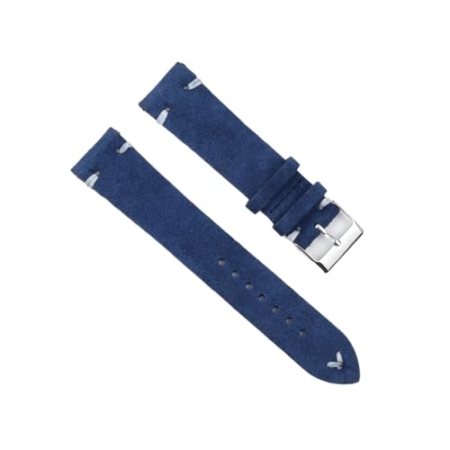 BBPLWEEA YingYou Hohe qualität Wildleder Leder Vintage Uhr umgurte Blaue Armbands ersatzgurt for Uhr zubehör 18mm 20mm 22mm 24mm(Royalblue-White Line,18mm) von BBPLWEEA