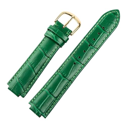 BBPLWEEA YingYou Kompatibel Mit Cartier-Uhren, Ledergürtel, Herren- Und Damenuhr, Konvex, Lila-braun, Kalbsleder, 14 Mm, 16 Mm, Uhrenzubehör(Green gold buckle,18x11mm) von BBPLWEEA
