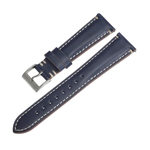 BBPLWEEA YingYou Leder-Uhrenarmbänder 18 mm 20 mm Herrenarmband 22 mm 24 mm Vintage-Seitenstich-Leder-Uhrenarmbänder(Blue,22mm) von BBPLWEEA