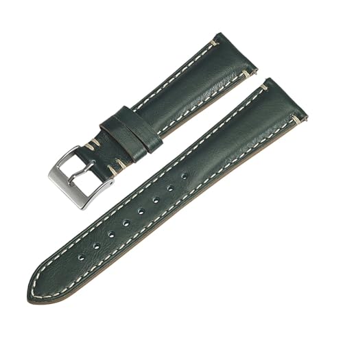 BBPLWEEA YingYou Leder-Uhrenarmbänder 18 mm 20 mm Herrenarmband 22 mm 24 mm Vintage-Seitenstich-Leder-Uhrenarmbänder(Green,24mm) von BBPLWEEA