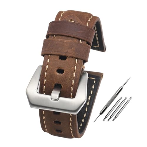 BBPLWEEA YingYou Lederarmbänder Kompatibel Mit Panerai-Uhrenzubehör, Herrenarmband, 20 Mm, 22 Mm, 24 Mm, Uhrenarmbänder, Rindsleder-Ersatzarmband(Dark brown-Silver,20mm) von BBPLWEEA