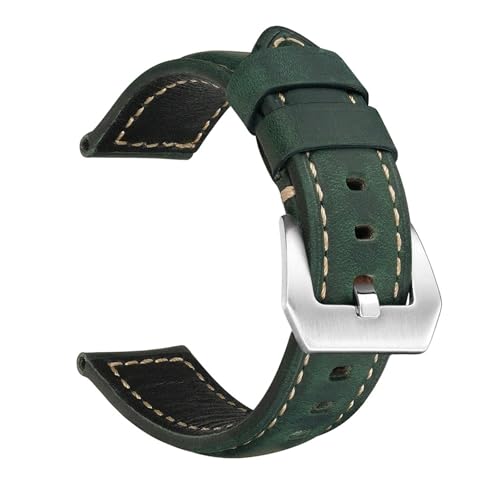 BBPLWEEA YingYou Lederarmbänder Kompatibel Mit Panerai-Uhrenzubehör, Herrenarmband, 20 Mm, 22 Mm, 24 Mm, Uhrenarmbänder, Rindsleder-Ersatzarmband(Green-Silver Buckle,20mm) von BBPLWEEA